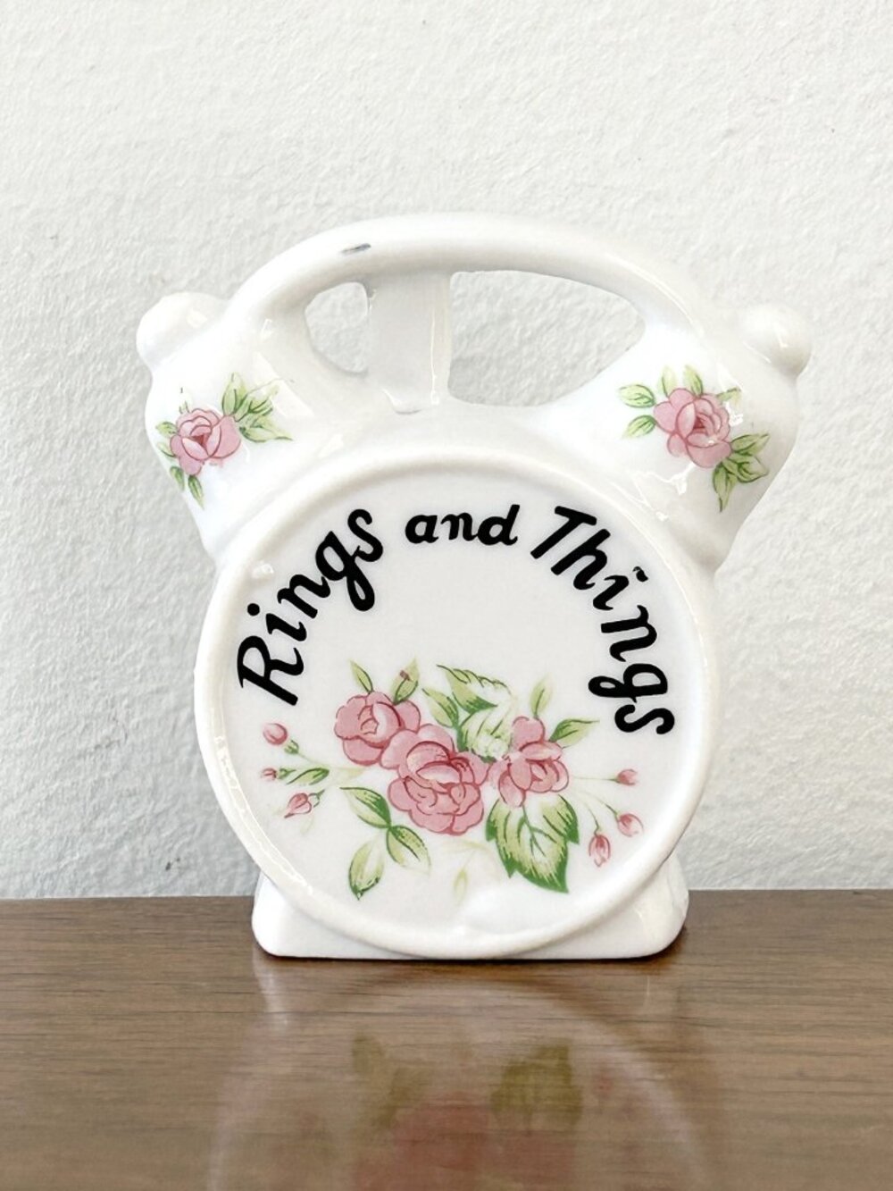 Vintage Floral Rings and Things Holder Trinket Container Ceramic Jewelry Dish